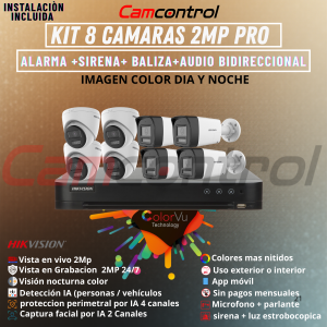 KIT 8 CAMARAS 2MP PRO ALARMA+SIRENA+BALIZA+AUDIO BIDIRECCIONAL