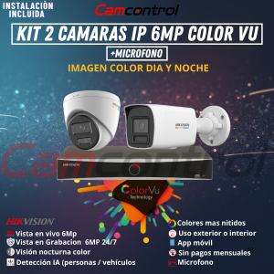 KIT 2 CAMARAS IP 6MP COLOR VU + MICROFONO