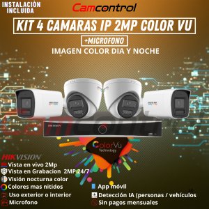 KIT 4 CAMARAS IP 2MP ColorVu + MIRCROFONO