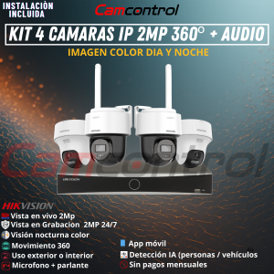 KIT 4 CAMARAS IP 2MP 360º + audio