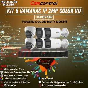 KIT 6 CAMARAS IP 2MP ColorVu + MIRCROFONO