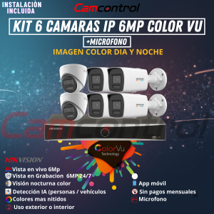 KIT 6 CAMARAS IP 6MP COLOR VU + MICROFONO