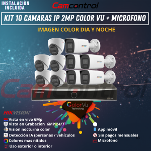 KIT 10 CAMARAS IP 6MP COLOR VU + MICROFONO