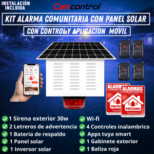 Kit alarma comunitaria con panel solar con control y aplicacion movil